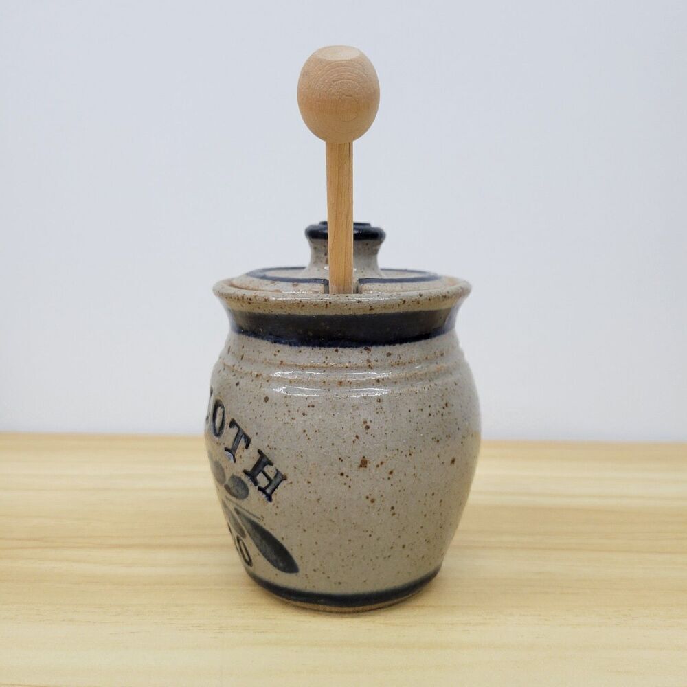 Plimoth 1620 Stoneware Honey Pot with Lid and Dipper – Historic Reproduction - Picture 2 of 12